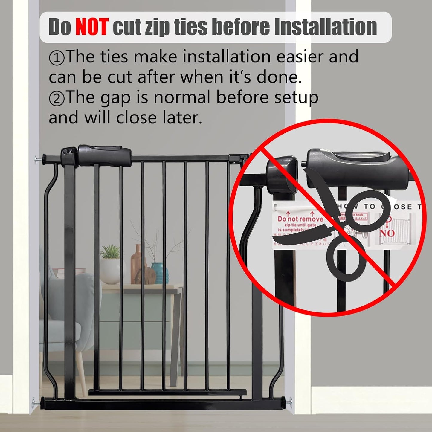 Heavy Duty Baby & Pet Safety Gate - Extra Wide 76.4-81.1 Inch, Black Metal, Pressure Mounted, Walk-Through