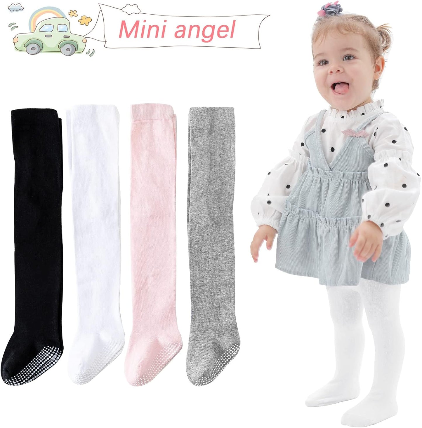 Mini angel Baby Tights Non Slip Baby Girl Tights Plain/Shoe-Look Leggings Seamless Pantyhose Warm Cotton Leggings Non-Skid