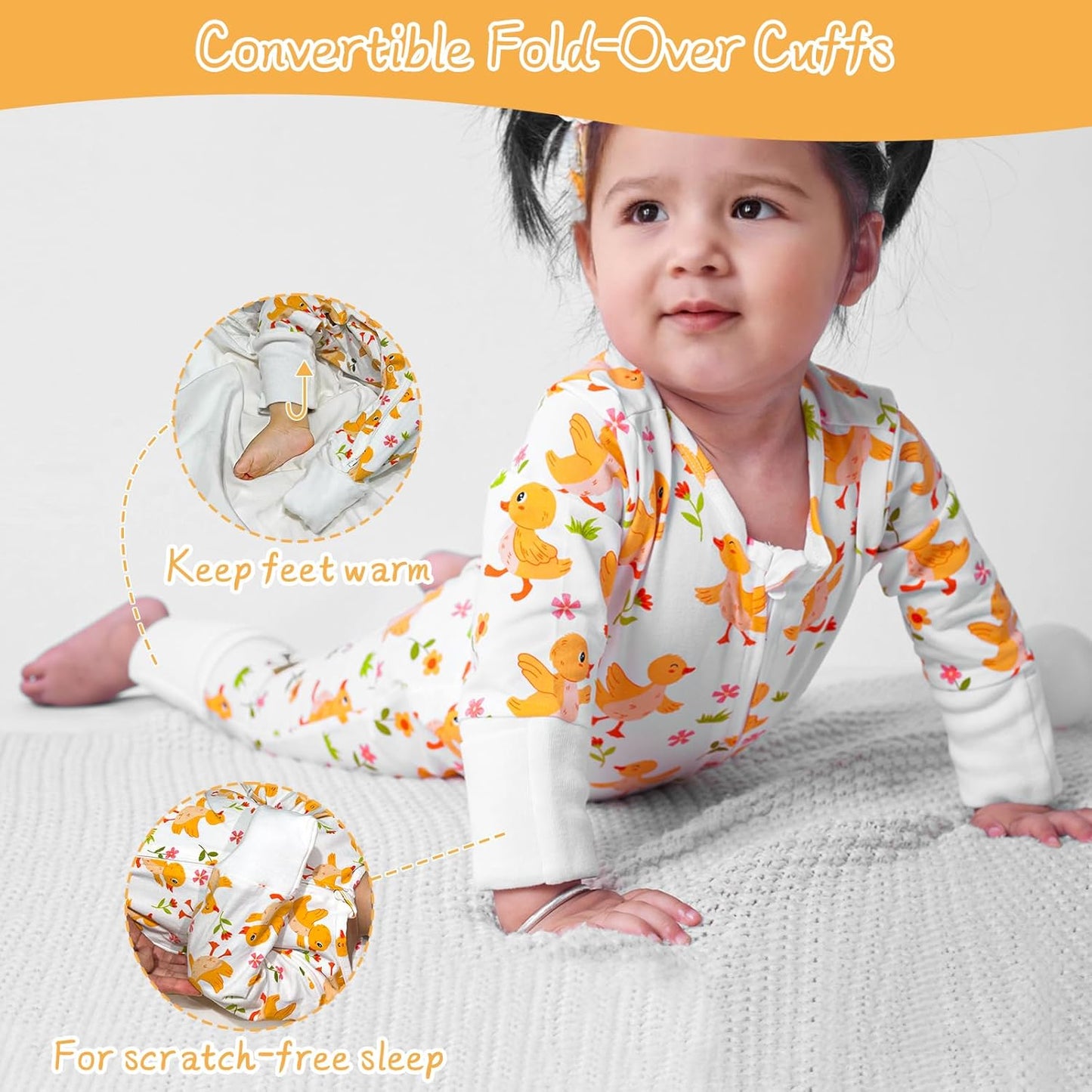 Satol Baby Girl Cotton Clothes, One-Piece Zip Front Footed, 2 Way Zipper Outfit Baby Clothes for Girls