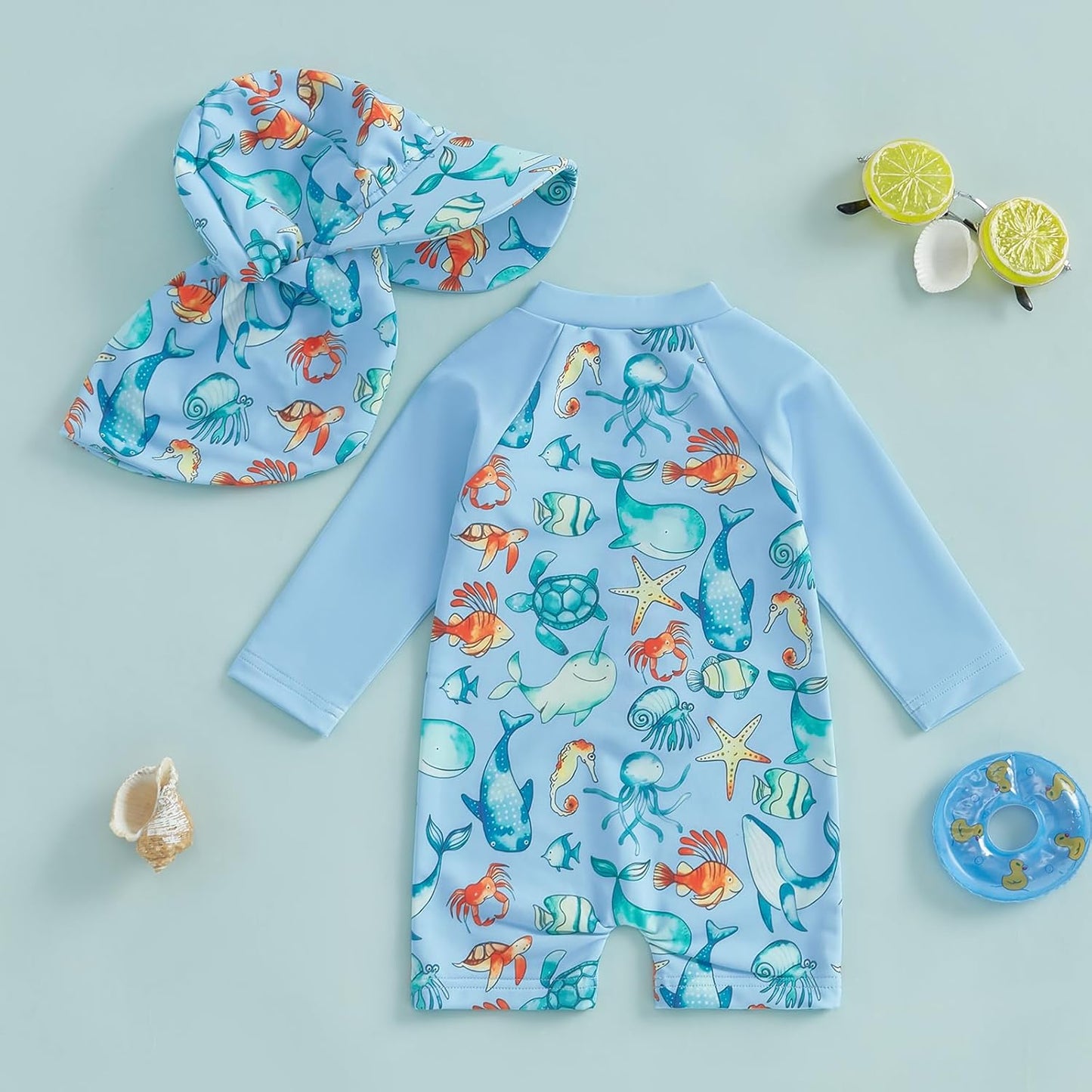 Hnyenmcko Baby/Toddler Boy Rash Guard Swimsuit Long Sleeve One Piece Zipper Swimwear Sunsuit Infant Bathing Suit Beachwear