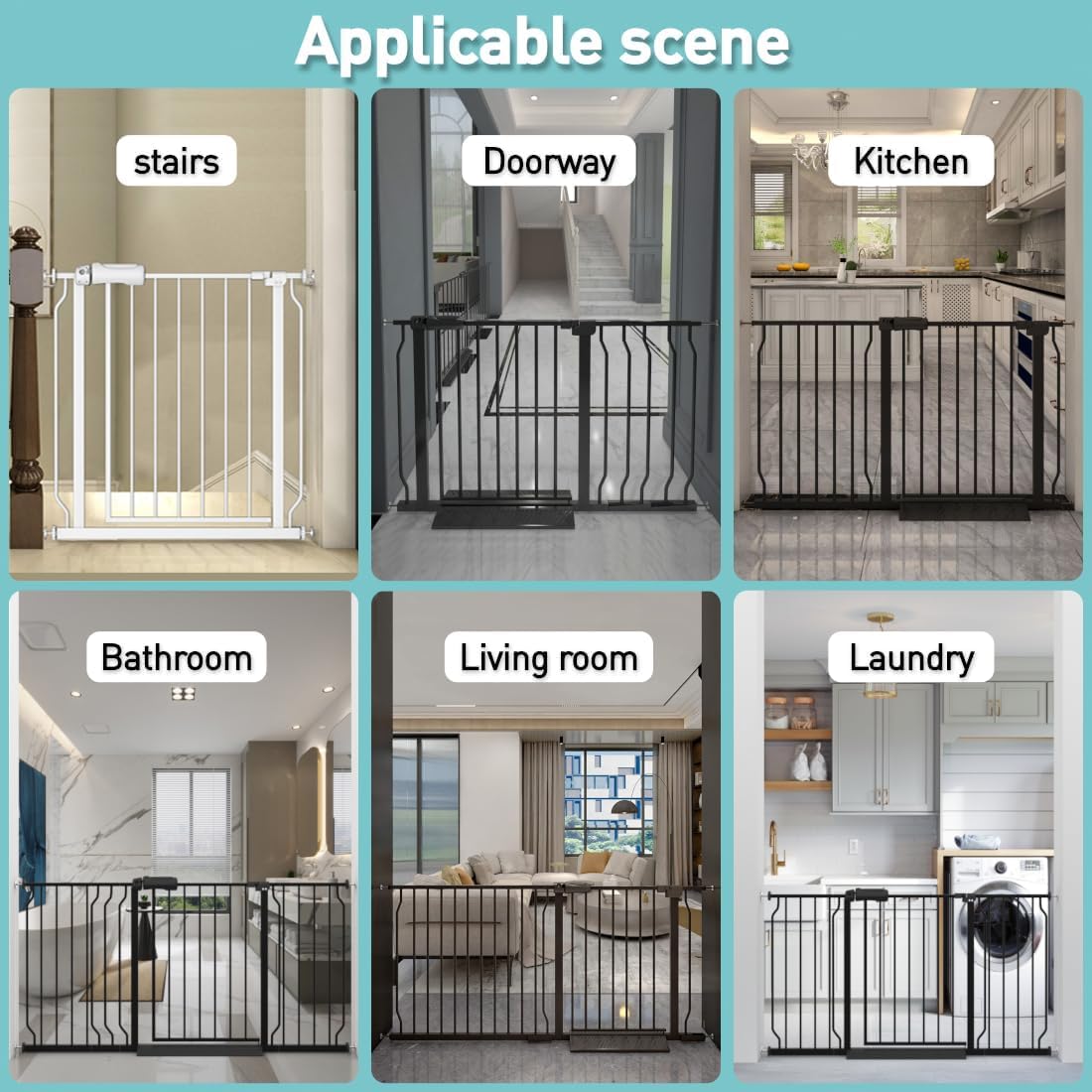 WAOWAO Baby Gate 57.48-62.17" Extra Wide Pressure Mounted Walk Through Swing Auto Close Safety White Metal Toddler Kids Child Dog Pet Puppy for Stairs,Doorways,Kitchen