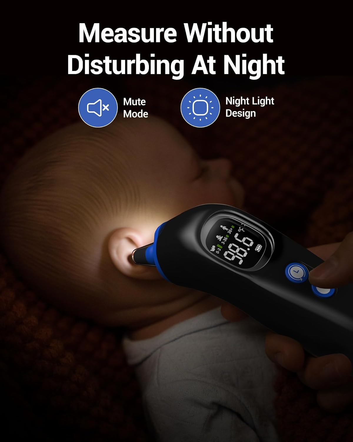 Ear Thermometer with Heated Probe, High Accuracy Thermometer for Kids, Adults and Babies with 32 Memory Recall, Mute and Night Light, Includes 21 Disposable Probe Covers, Storage Box