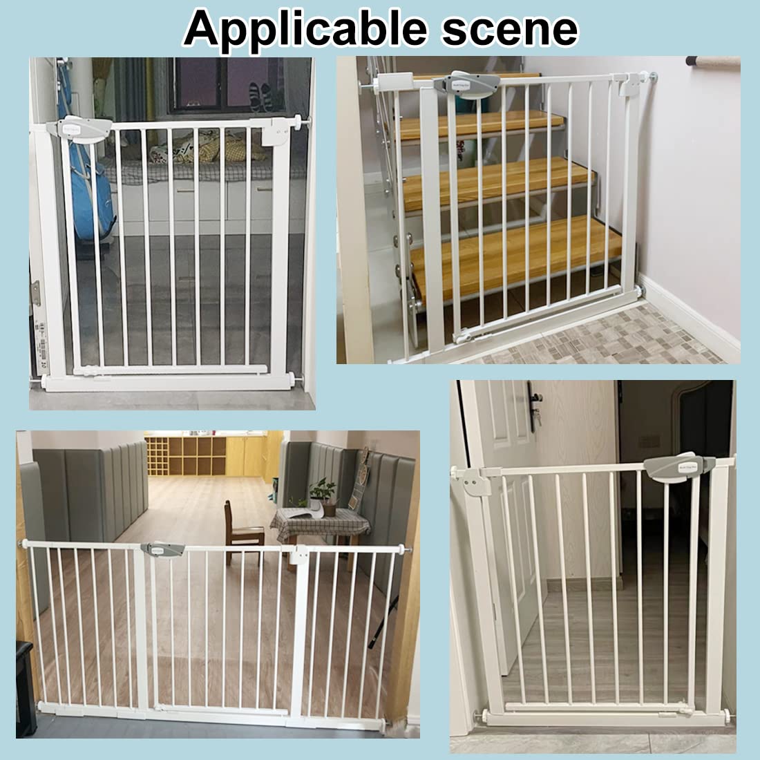 WAOWAO Triple Lock Baby Gate Extra Wide 86.22-90.55" Pressure Mounted Walk Through Swing Auto Close Safety Black Metal Dog Pet Puppy Cat for Stairs,Doorways,Kitchen