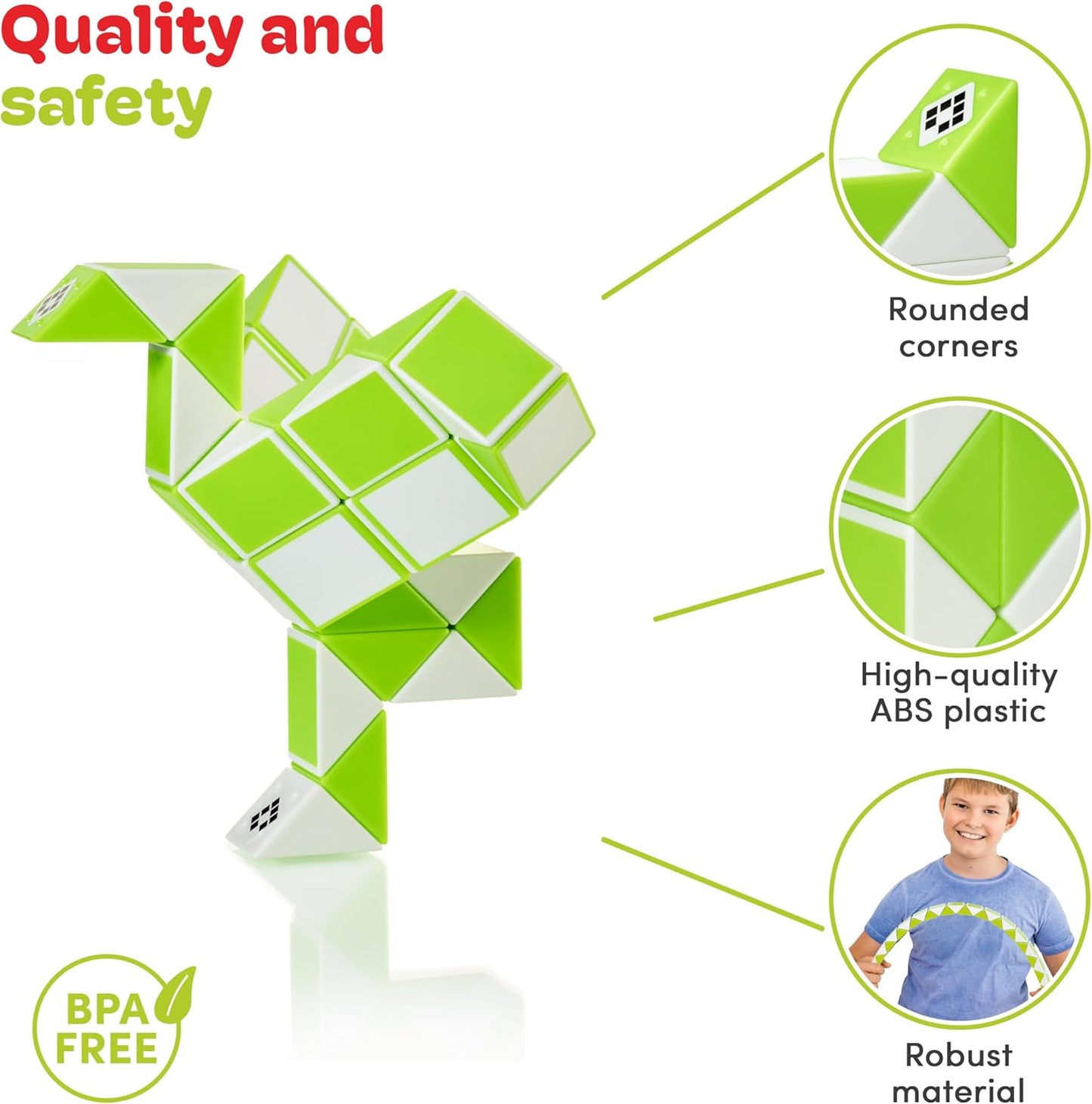 CUBIDI® Magic Snake Cube | Fidget Snake Toy for Kids | Travel Toys for Kids Ages 4-8 | Great Gift for Boys and Girls Birthday, Christmas, Stocking Stuffers - 36 Blocks | 0.9 inch x 0.7 inch | Green