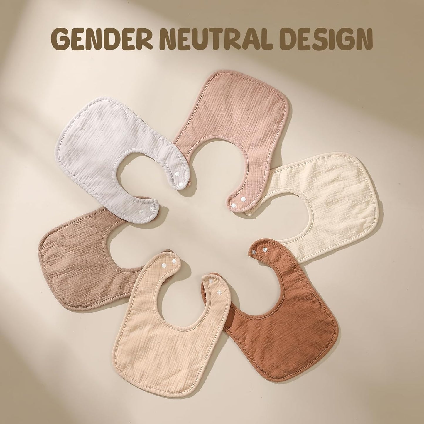 6-Pack Muslin Baby Bibs for Unisex Boys Girls, Cotton Baby Drool Bibs, Drooling and Teething Bibs for Infant