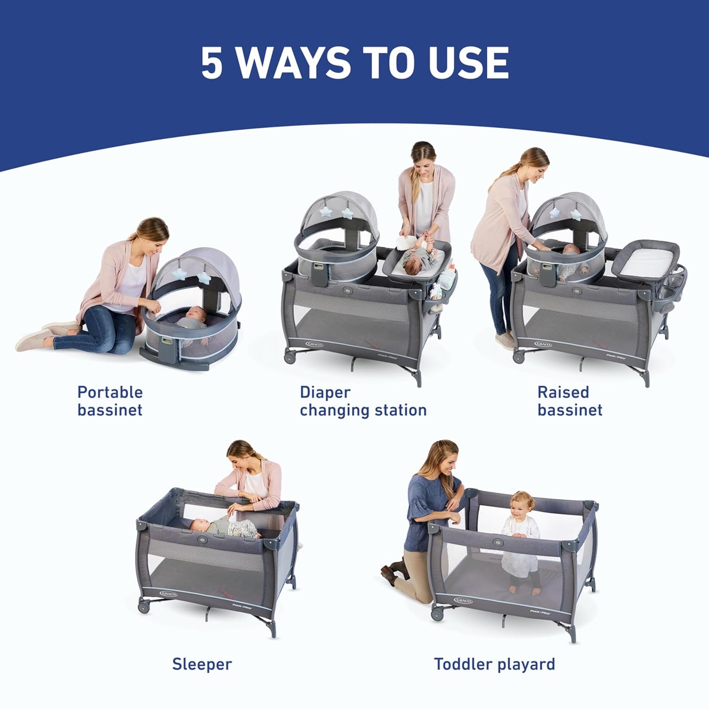 Graco Pack n Play Travel Dome DLX Playard, Astin with Portable Bassinet and Integrated Storage Organizer