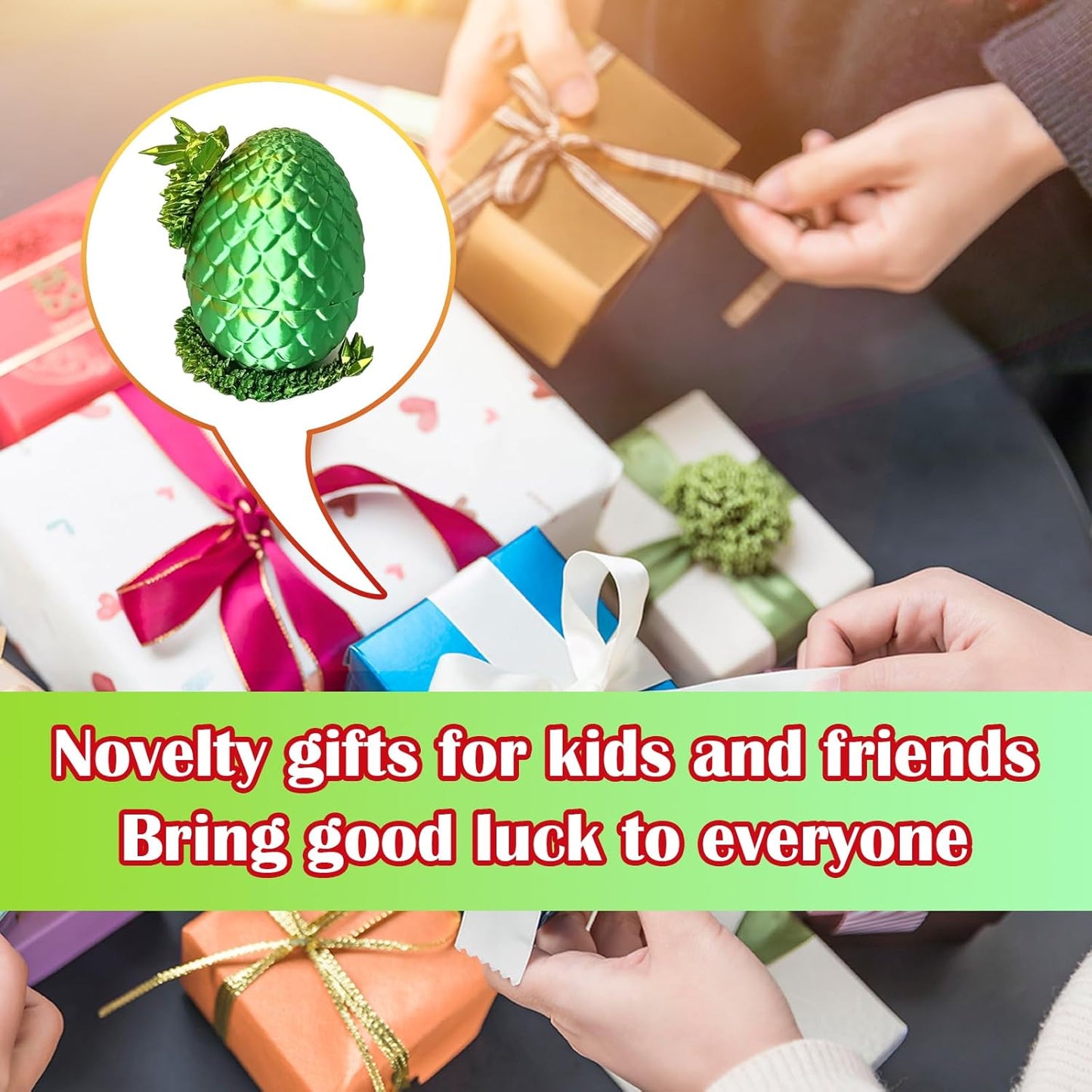 3D Printed Dragon Egg, 3D Printed Articulated Dragon Eggs with Dragon Inside, Crystal Dragon Fidget Toy, Adults Fidget Toys, Mystery Dragon Egg for Autism and ADHD(Laser Yellow Green Mini)