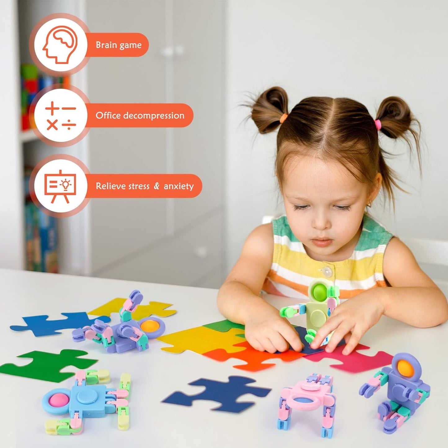 Hanaive 24 Pcs Robot Fidget Spinners Transformable Fingertip Gyro Chain Toy Fidget Sensory Toys Deformable DIY Stress Relief Fidget Toy Adults Pinata Goodie Bag Birthday School Gift