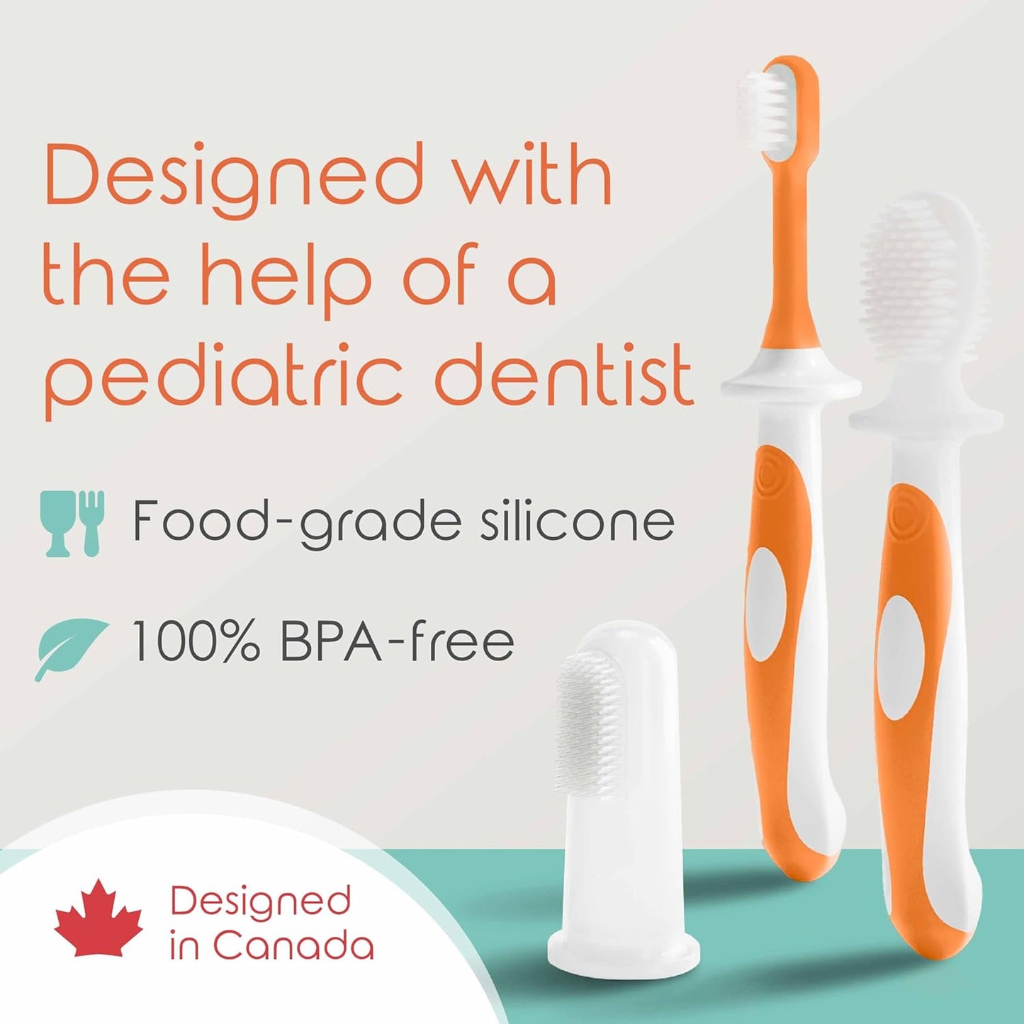 Cherish Baby Care Baby Toothbrush & Toddler Toothbrush Set (0-2 Years) - BPA-Free & Safety-Tested, 2023 Award Winner, Food-Grade Silicone (Orange)