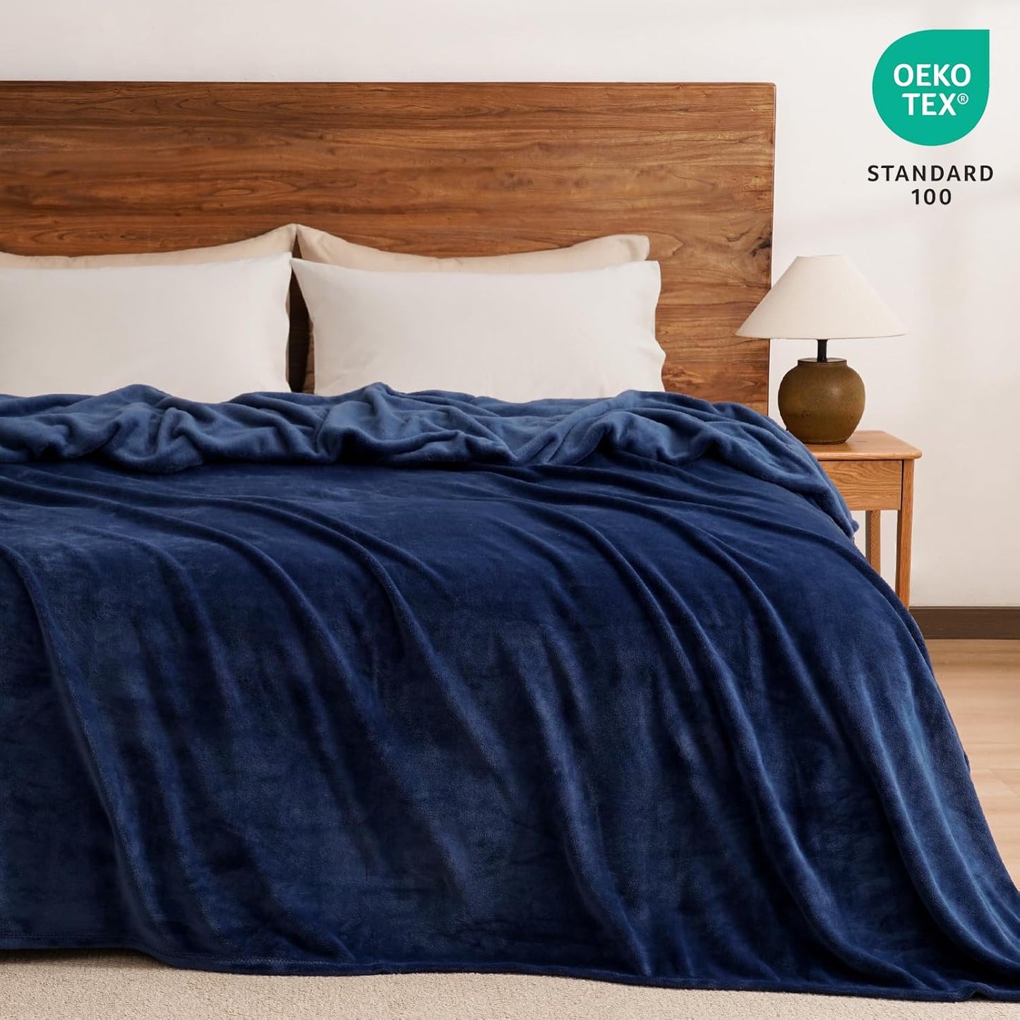 PHF Ultra Soft Fleece Blanket Queen Size, No Shed No Pilling Luxury Plush Cozy 300GSM Lightweight Blanket for Bed, Couch, Chair, Sofa Suitable for All Season, 90" x 90", Navy Blue
