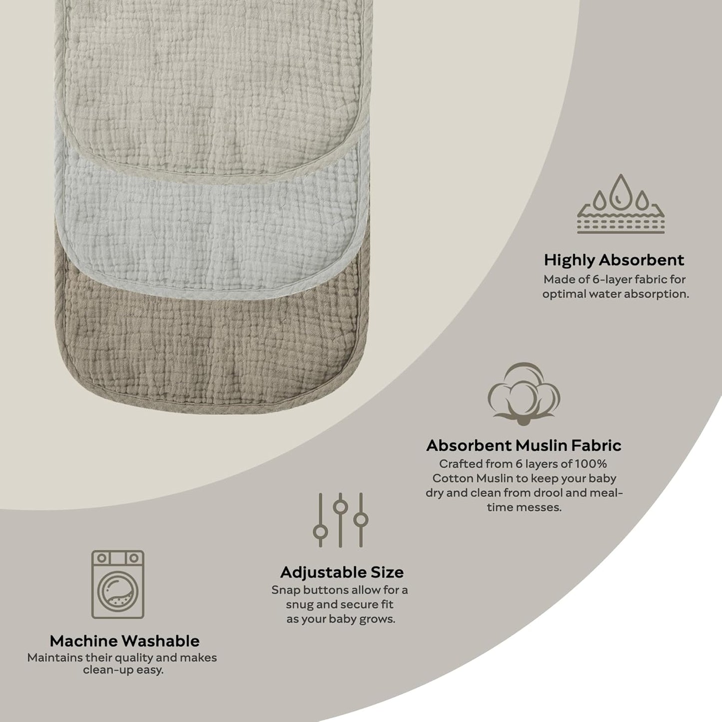 JELLYMONI 8 Pack Muslin Drool Bibs for Babies - Soft Adjustable Bandana Bib with Snaps, Absorbent Unisex Teething Bib for Newborn Girls & Boys