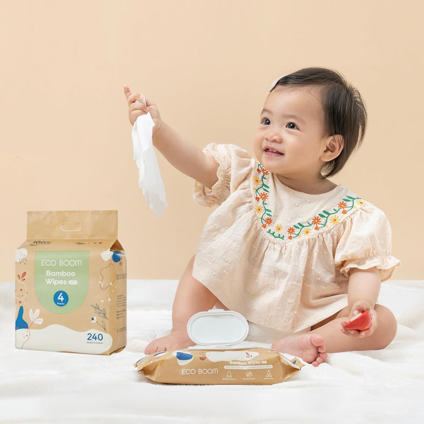 ECO BOOM Bamboo Viscose Wipes - Biodegradable, Fragrance-Free, Gentle Cleaning