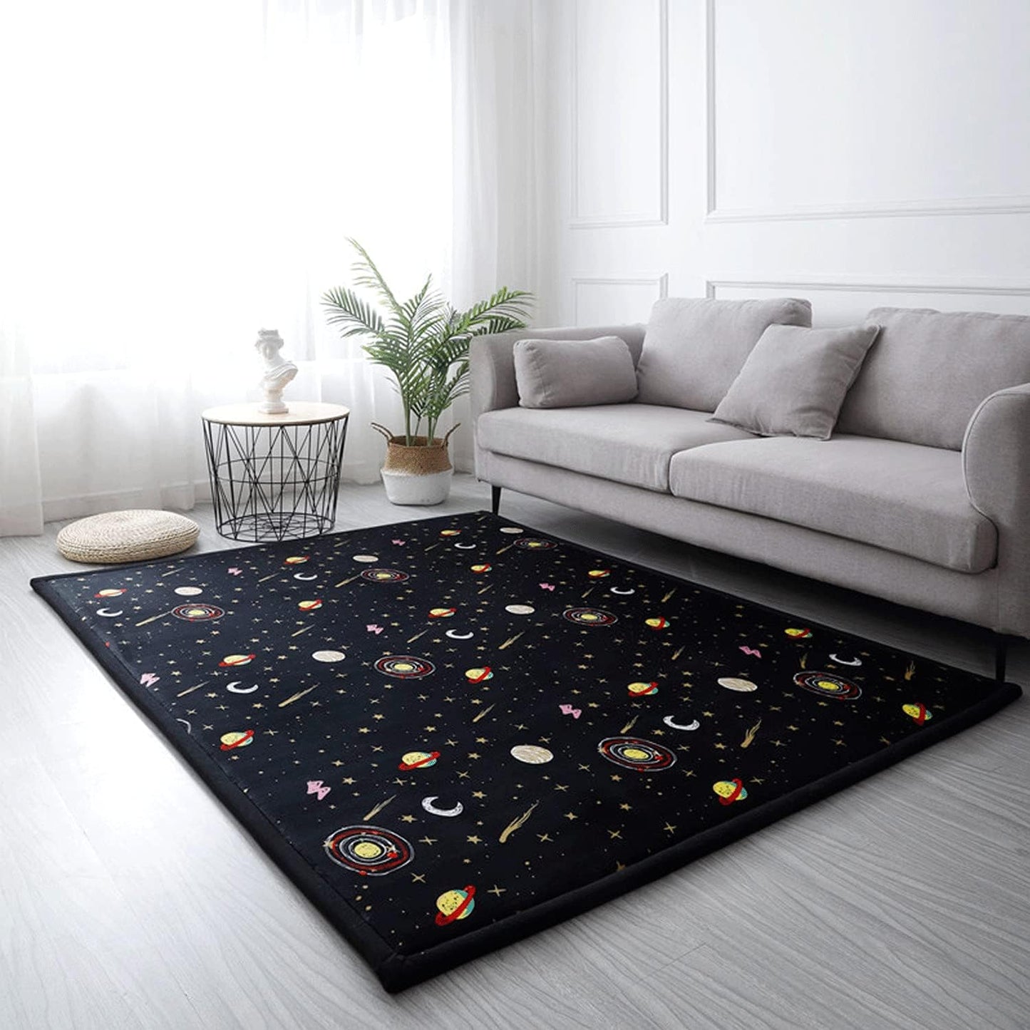 Loartee Coral Velvet Area Rug - 1" Thick Memory Foam Baby Play Mat, Washable Toddler Carpet, Home Decor for Living Room, Nursery, Kids Bedroom, Astral Black, 4'11"x4'11"