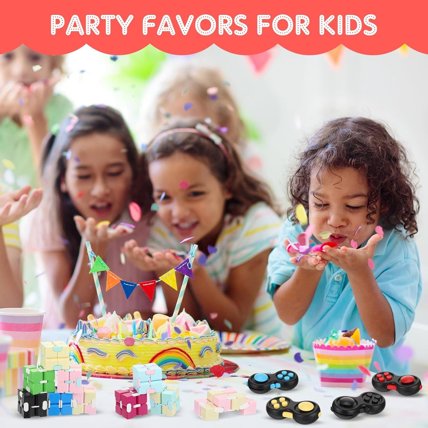 Junkin 24 Pcs Bulk Fidget Pad Controller and Cube Toys Party Favors Mini Blocks Game Controller for Anxiety and Stress Relief Birthday Return Gifts Stocking Stuffers for Boy and Girl