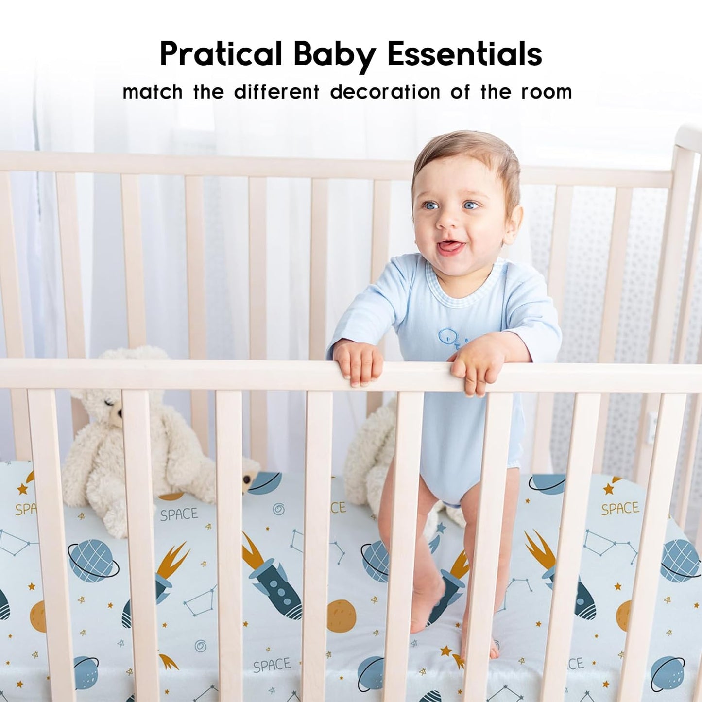 Yoofoss Baby Crib Sheets for Boys Girls, Fitted Crib Sheet 2 Pack for Standard Crib and Toddler Mattress, Super Soft Microfiber Baby Sheet 28x52x8in(Blue Rocket)