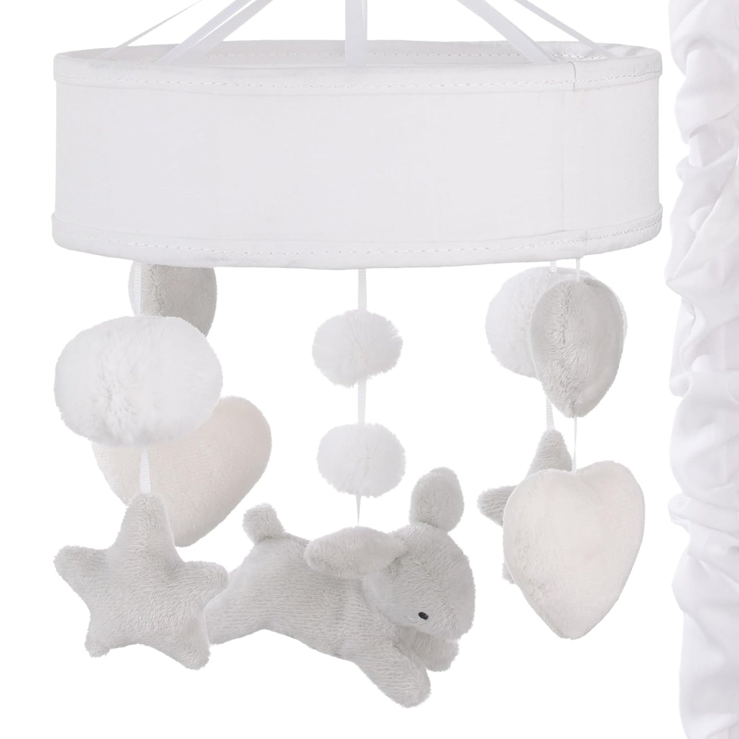 NoJo Bunny Star Gray, White, and Ivory Plush Bunnies, Stars, and Hearts Musical Mobile