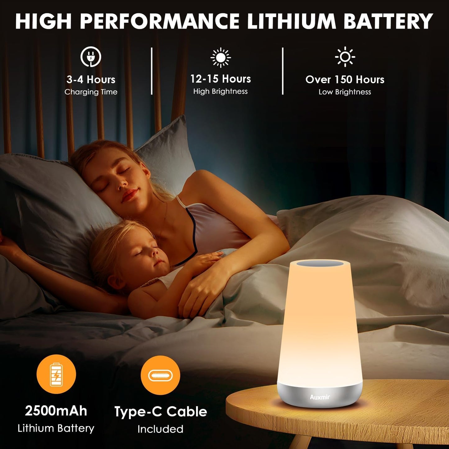 Night Light for Kids Baby, 2500mAh13 RGB Colors & 5 Brightness, Portable Rechargeable LED Bedside Lamp for Baby Nursery, Night Lights for Bedroom Living Room Bathroom Hallways, Silver