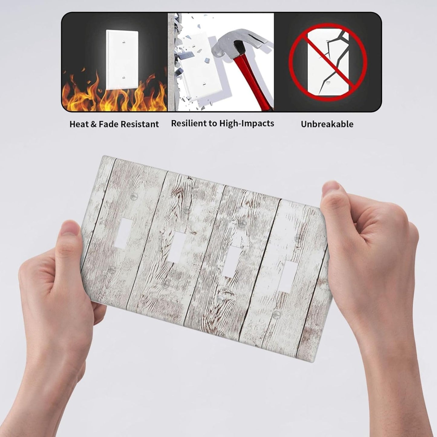 Light Switch Covers Rustic Vintage White Wood Grain Quad Toggle Electrical Faceplate 4 Gang Wall Plate Decorative Switch Plates for Farmhouse Home Decor