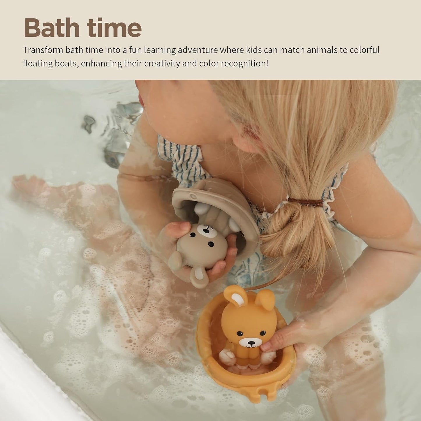 Nueplay Bathtub Toys for Toddlers 18M+,Baby Bath Toys with Animal Finger Puppets,Stackable Boat Train,Easter Bunny Gifts for Baby & Toddlers Set of 6