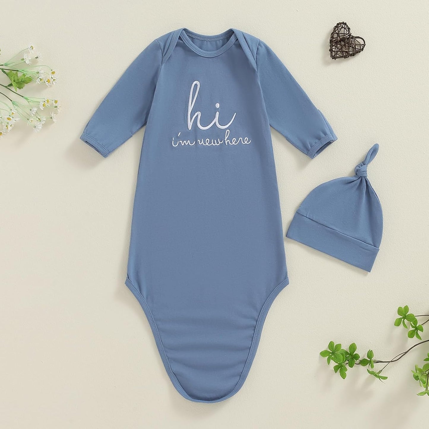 Newborn Boy Girl Coming Home Outfit Baby Infant Sleeper Gown Nightgown Outfits Cute Fall Winter Pajamas and Hat