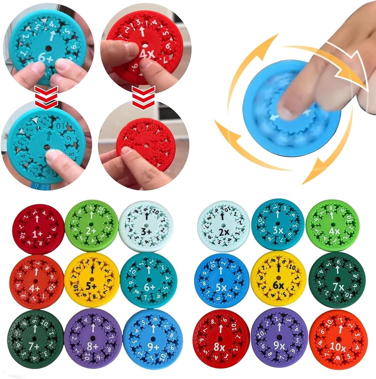 Math Fidget Spinners,Educational Math Fact Fidget Spinners - Learn Division & Multiplication - Perfect for Stimmers & Fidgeters (18pcs)