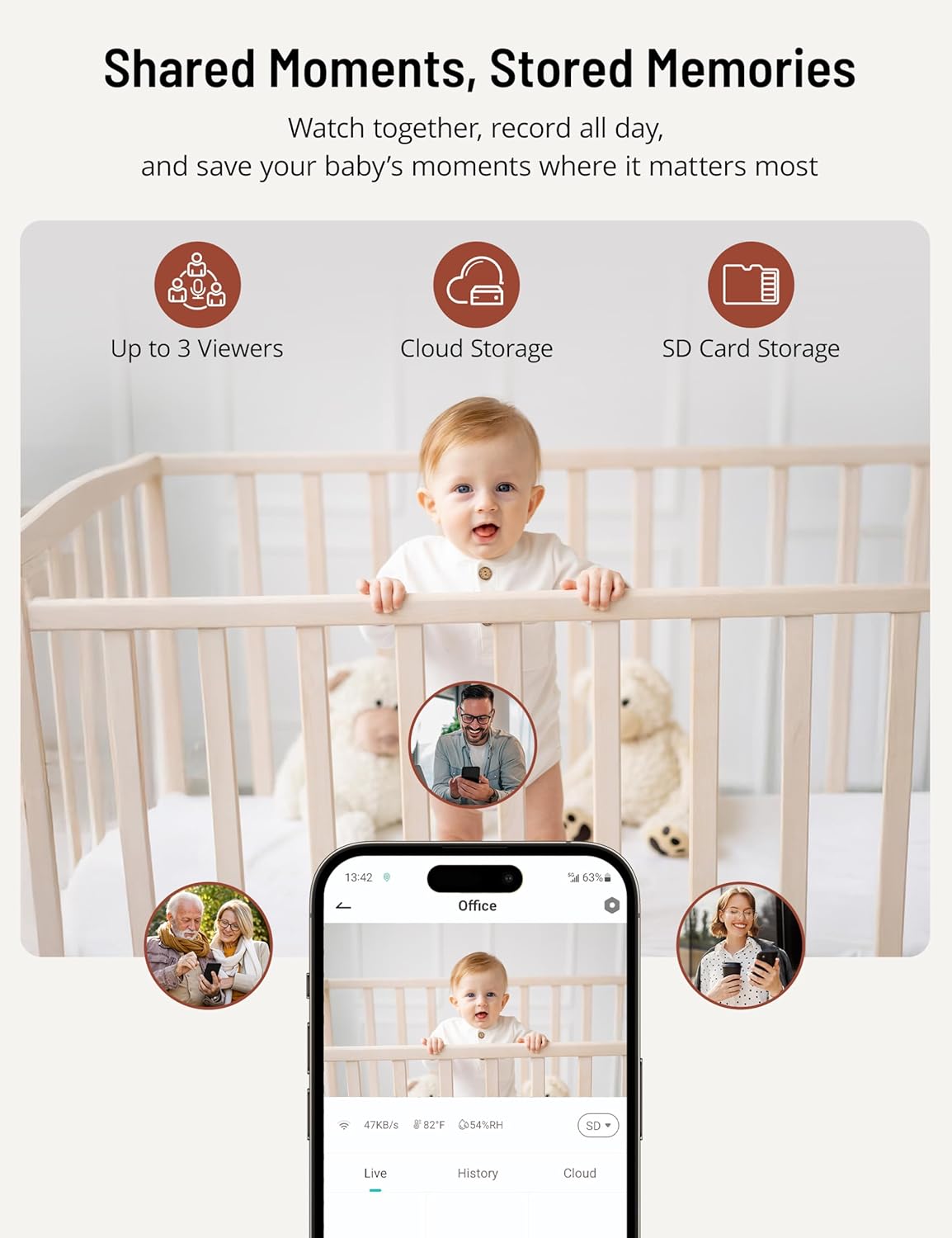 PARIS RHÔNE Video Baby Monitor, 2K UHD WiFi Camera, Night Vision, 5” Smart Baby Monitor with App Control, Motion and Cry Detection, AI Tracking, Three-Way Audio, RGB Night Light, Lullabies