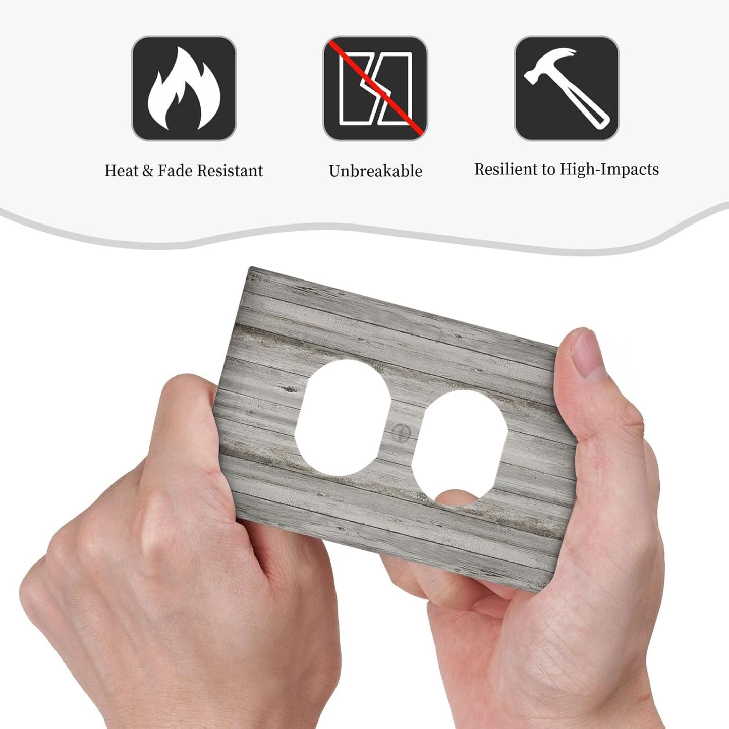 Outlet Covers Farmhouse Rustic Grey Barn Door Wood 1 Gang Duplex Wall Plate Decorative Switch Plates Electrical Receptacle Faceplate Light Switch Cover for Bedroom Cabin Decor