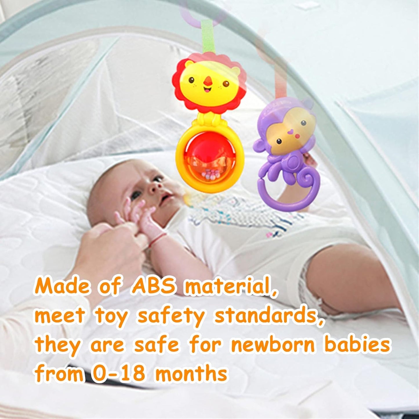 Baby Toys, Cartoon Animal Hanging Rattle Toys, Handbells Baby Rattles, Baby Bed Crib Car Seat Travel Stroller Toys for Infant, Best Birthday Gift for Newborn, 4 Pack
