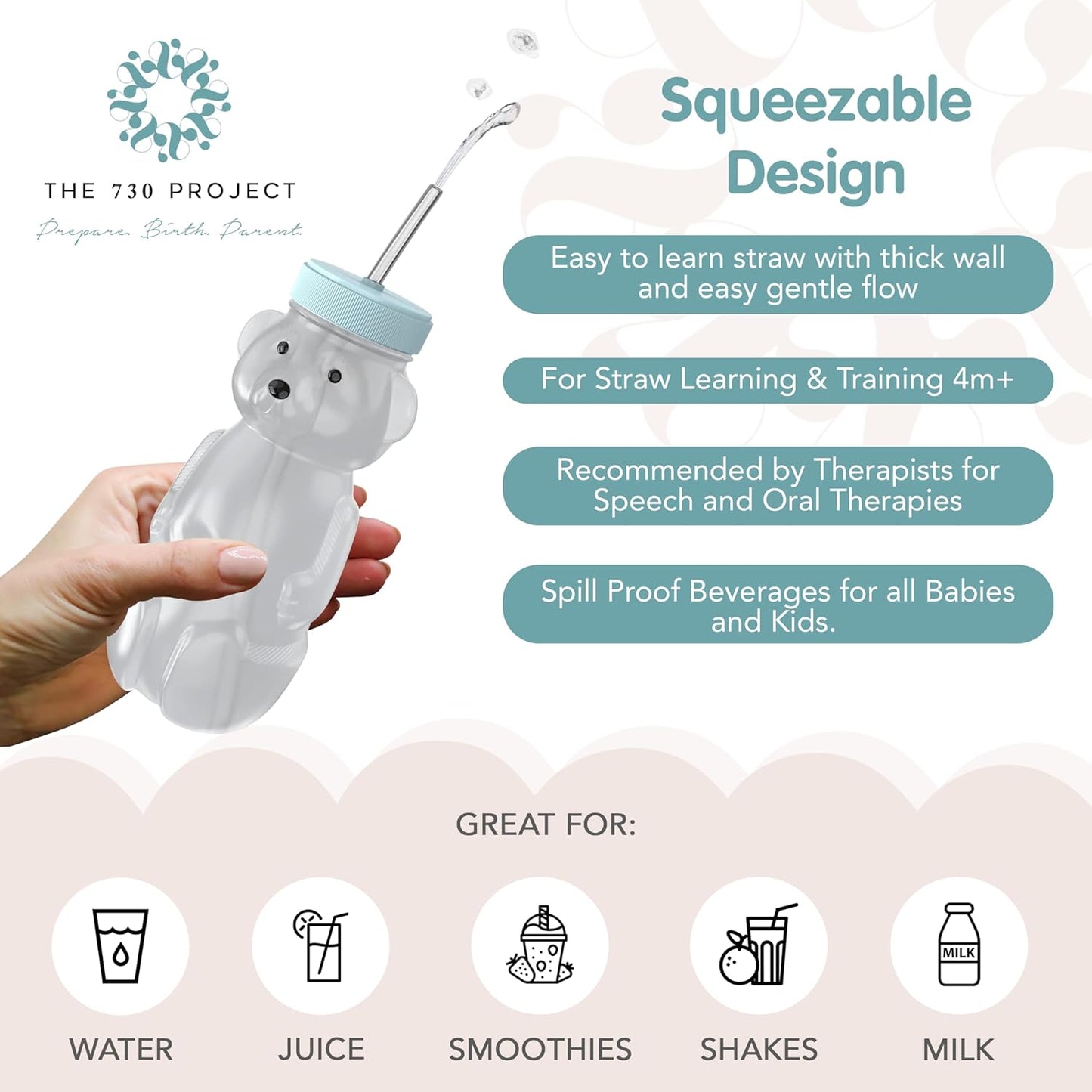 Honey Bear Straw Cup for Babies, 8oz Honey BearCup with Bottle Brush, 2-Pack Improved Lid Therapy Learning Honeybear Straw Cup for Baby, Blizzard & Creamsicle