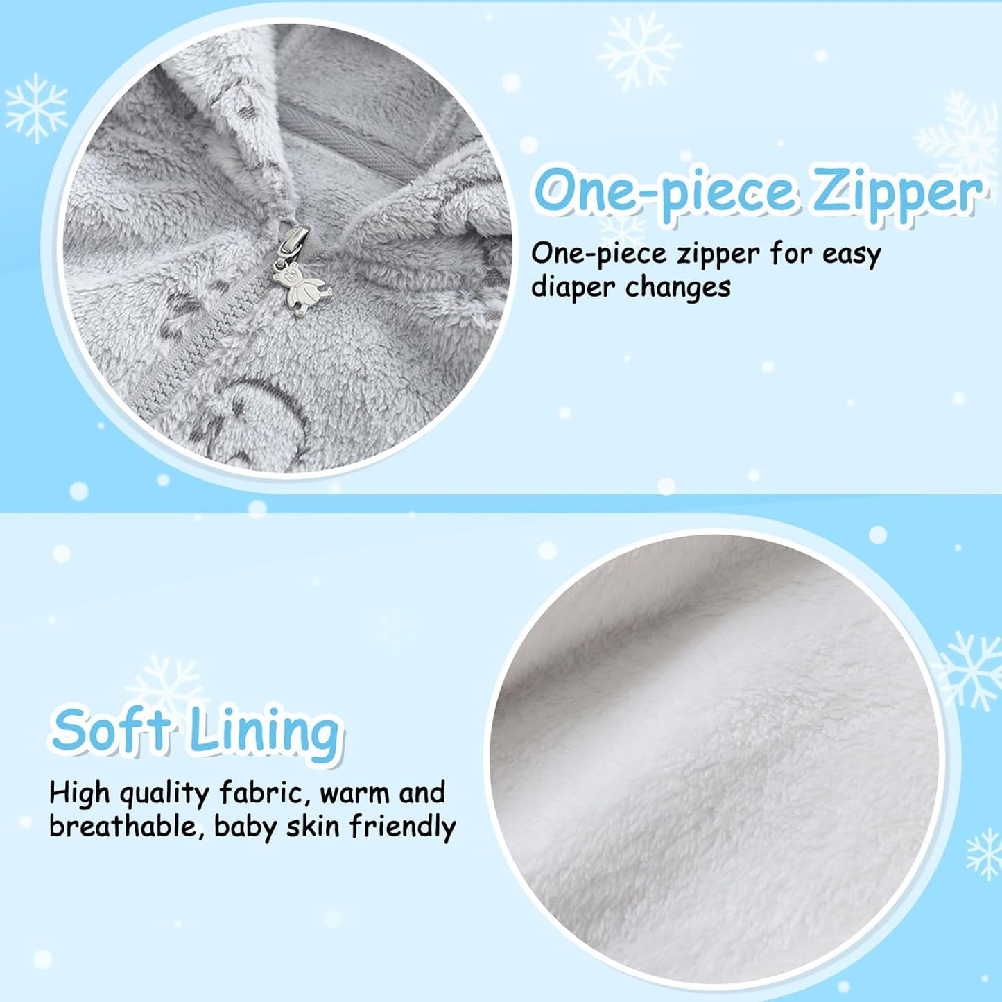 Fairy Baby Newborn Baby Bear Onesie Thin Fleece Footie Romper Snowsuit Hooded Jumpsuit Bodysuit Winter Outwear Boy Girl 0-12M