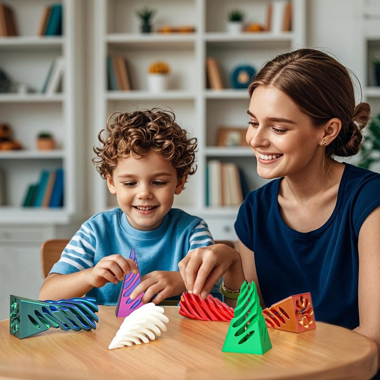 Impossible Pyramid Passthrough Sculpture, 3D Printed Spiral Cone Fidget Toys, Anxiety Relief Pass Through Pyramid Fidget Toy, Stress Relief Desk Toy Adults, Christmas, Birthday Gifts (Gold Red)