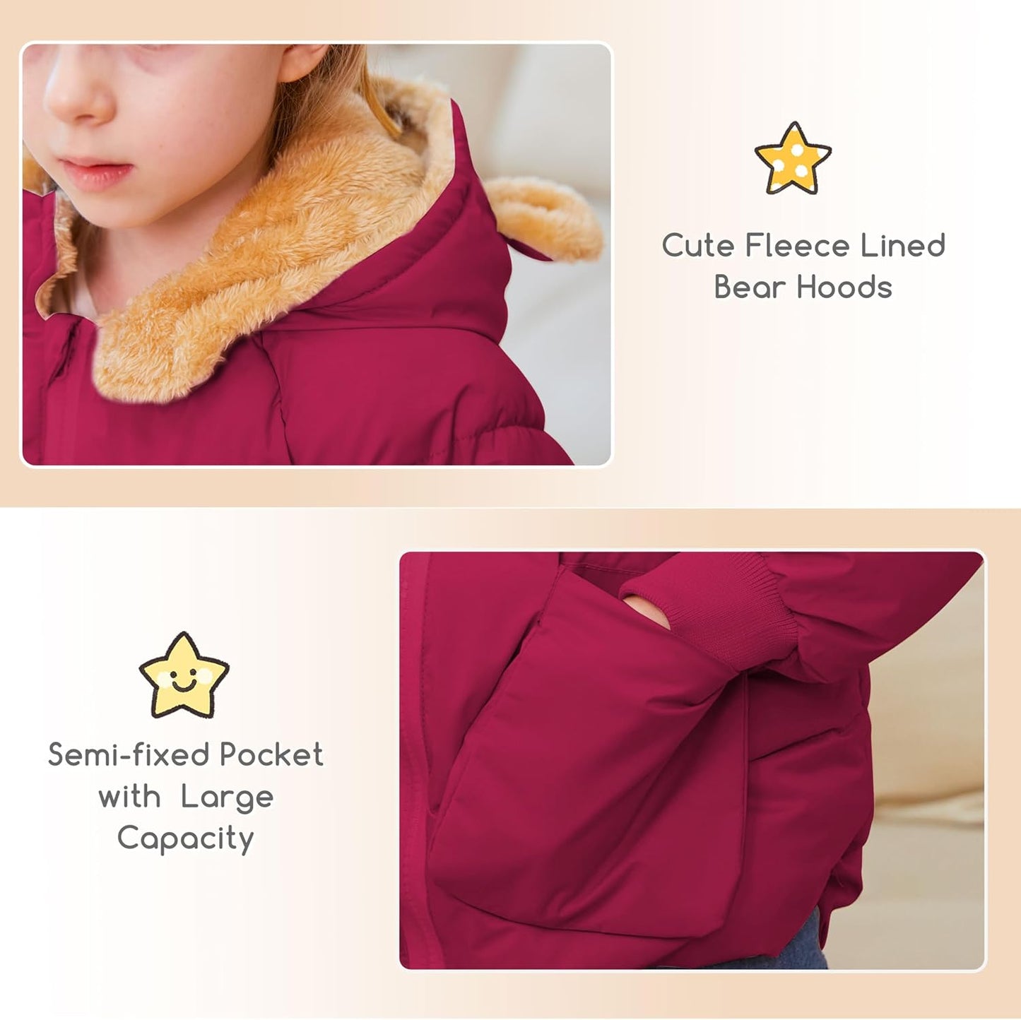 TUONROAD Baby Girls Coats for 6 Months-5 Years Toddlers Boy Winter Jacket Warm Bear Hooded Outdoor Coats Size 5