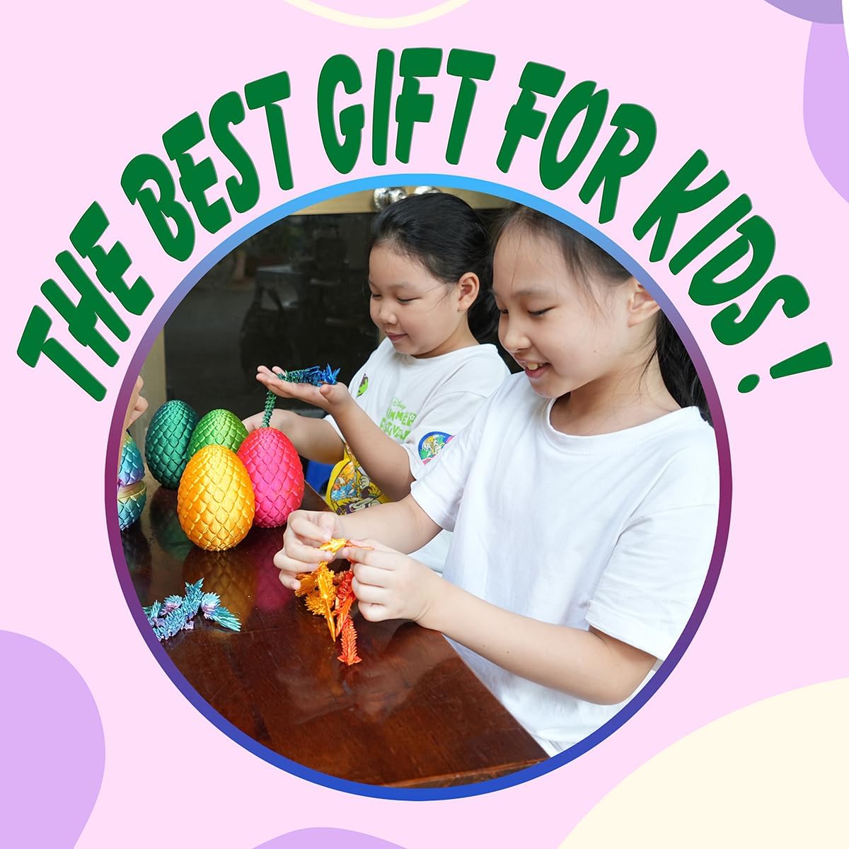 7" 3D Printed Dragon with Wings in Egg, Easter Basket Stuffers, Crystal Dragon Surprise in Eggs, Articulated Dragon, Dragon Fidget Toy, Home Office Decor Executive Desk Toy (Laser Purple)