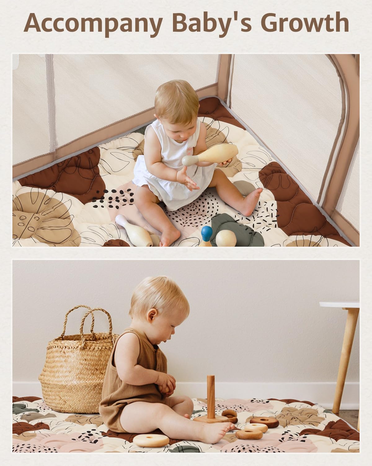 Blissful Diary Baby Play Mats for Floor, 59x59 Inch Thicker and Larger Soft Cushioning Foam Playmats for Babies and Toddlers, Foldable Washable Baby Playpen Mat, Boho Design