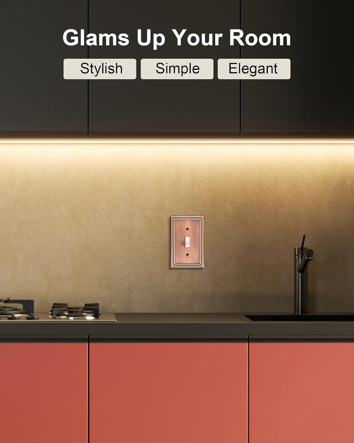 6-Pack Single Toggle Light Switch Cover Plate, Pearls Decorative Switch Plate Covers, Antique Copper 1 Gang Metal Wall Plate, Corrosion Resistant