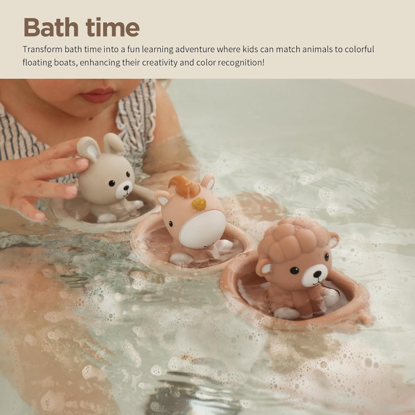 Nueplay Bathtub Toys for Toddlers 18M+,Baby Bath Toys with Animal Finger Puppets,Stackable Boat Train,Gift for Baby & Toddlers Set of 6