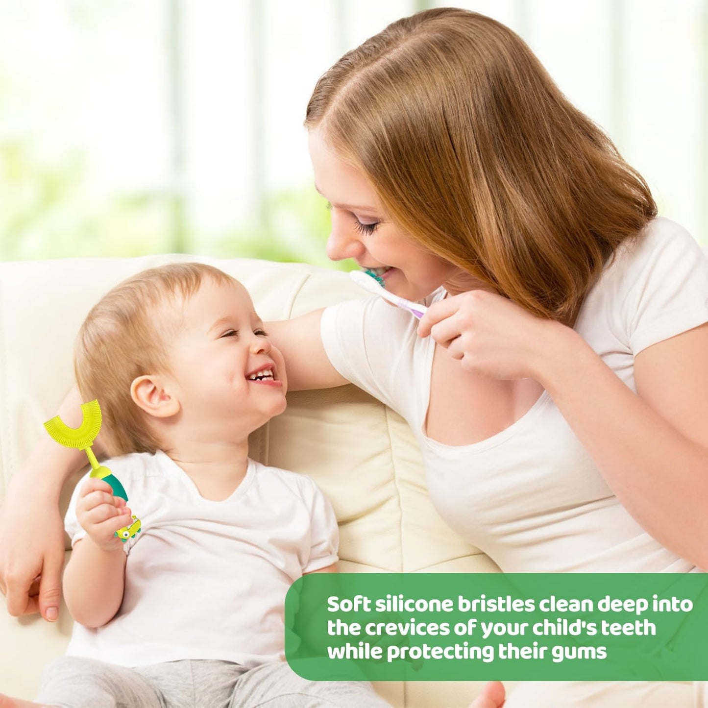 U-Shaped Toothbrush for Kids Ages 2-7, Soft Food-Grade Silicone for Sensitive Gums, 360° Teeth Cleaning Design,Training & Travel-Friendly Toddlers' Toothbrush (Green)