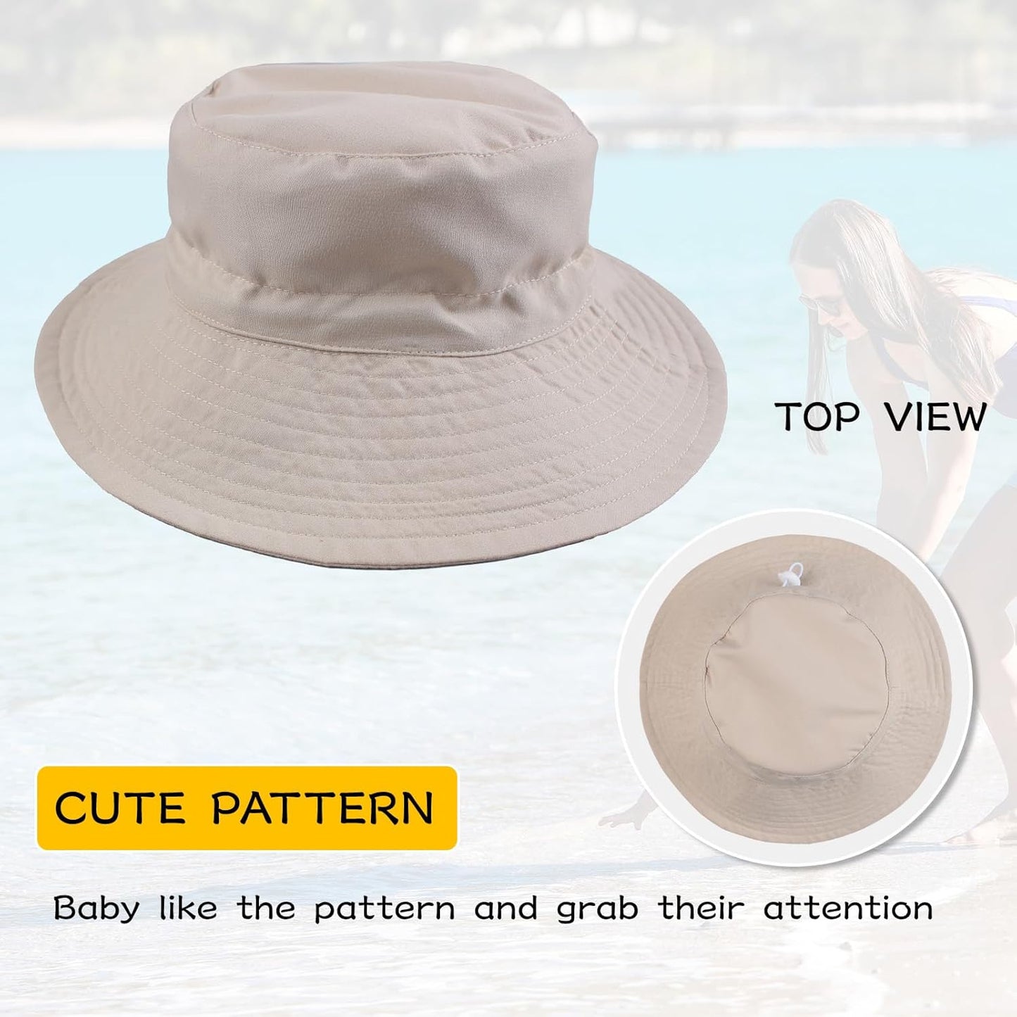 Peecabe Summer Baby Sun Hat for Boys Girls UPF 50+ Wide Brim Toddle Bucket Hat Adjustable Baby Beach Cap 0-8 Years