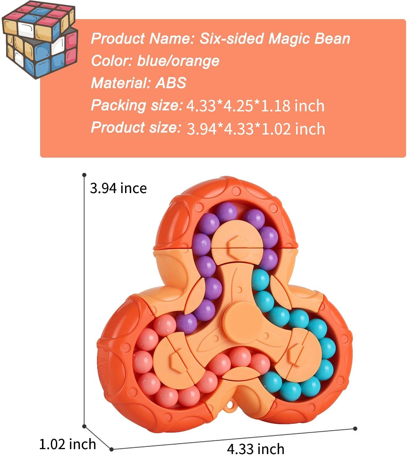 Magic Bean Rotating Cube,Creative Rotating Finger Fidget Puzzle Toy,Boys Girls Handheld Spinner Stress Anxiety Relief Ball Game Sensory Toys,Gift for Kids Ages 3 Above Christmas Birthday Easter
