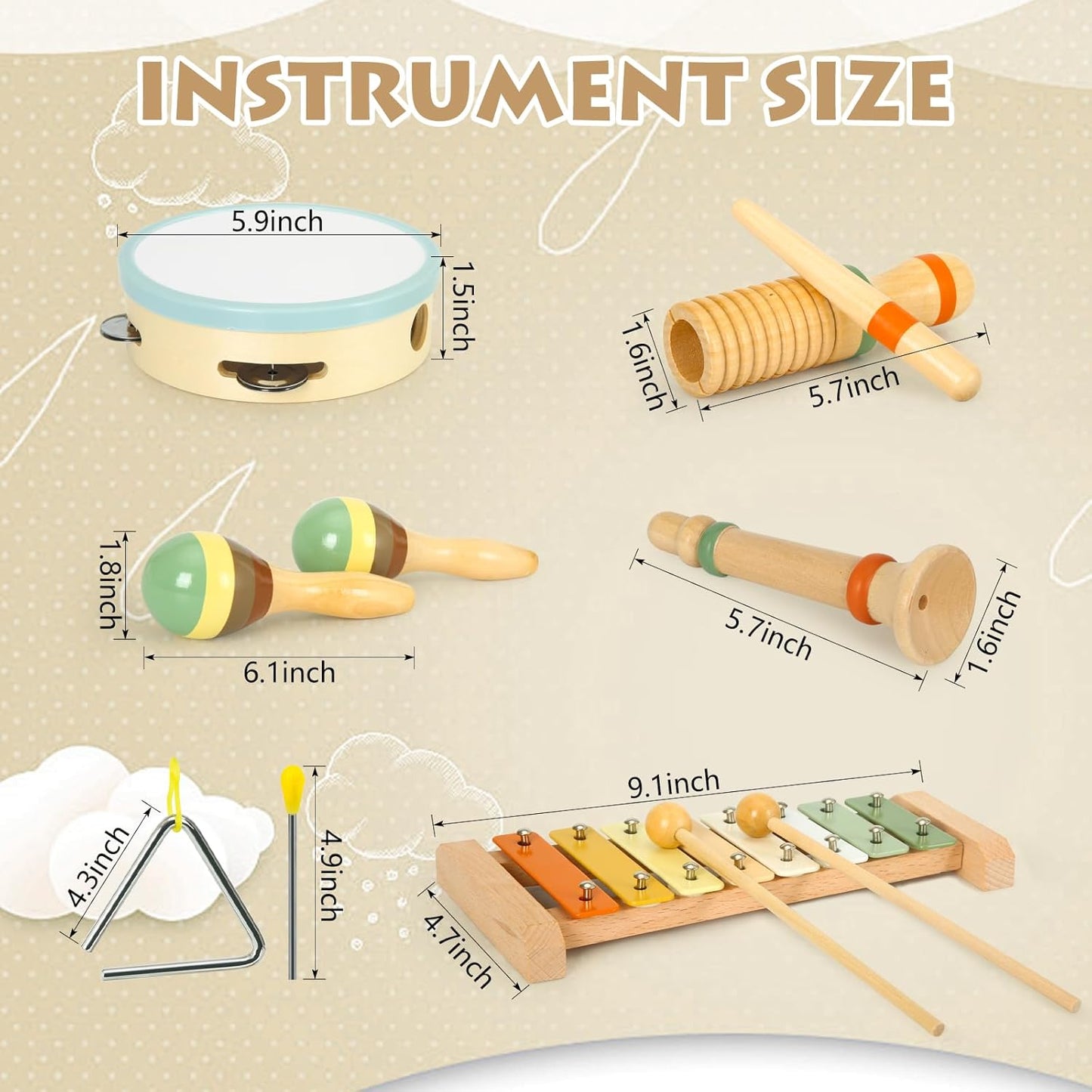 Musical Instruments Set Toys for Toddlers 1-3 - Neutral Colors Wooden Montessori Toys Percussion Music Modern Xylophone Drum Birthday Chirstmas Gifts for 1 2 3 Year Old Kids Baby Toddlers Boys Girls