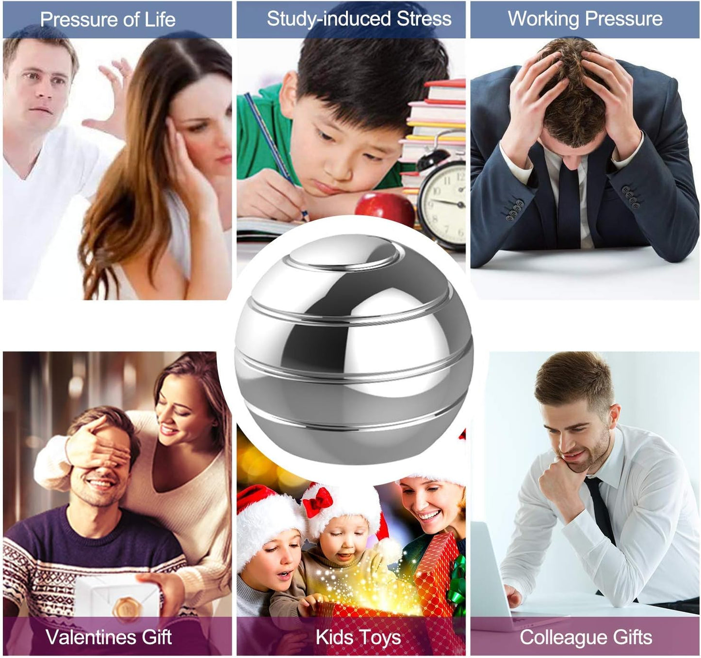 Kinetic Desk Toys,Full Body Optical Illusion Fidget Spinner Ball,Gifts for Men,Women,Kids Size 1.58"