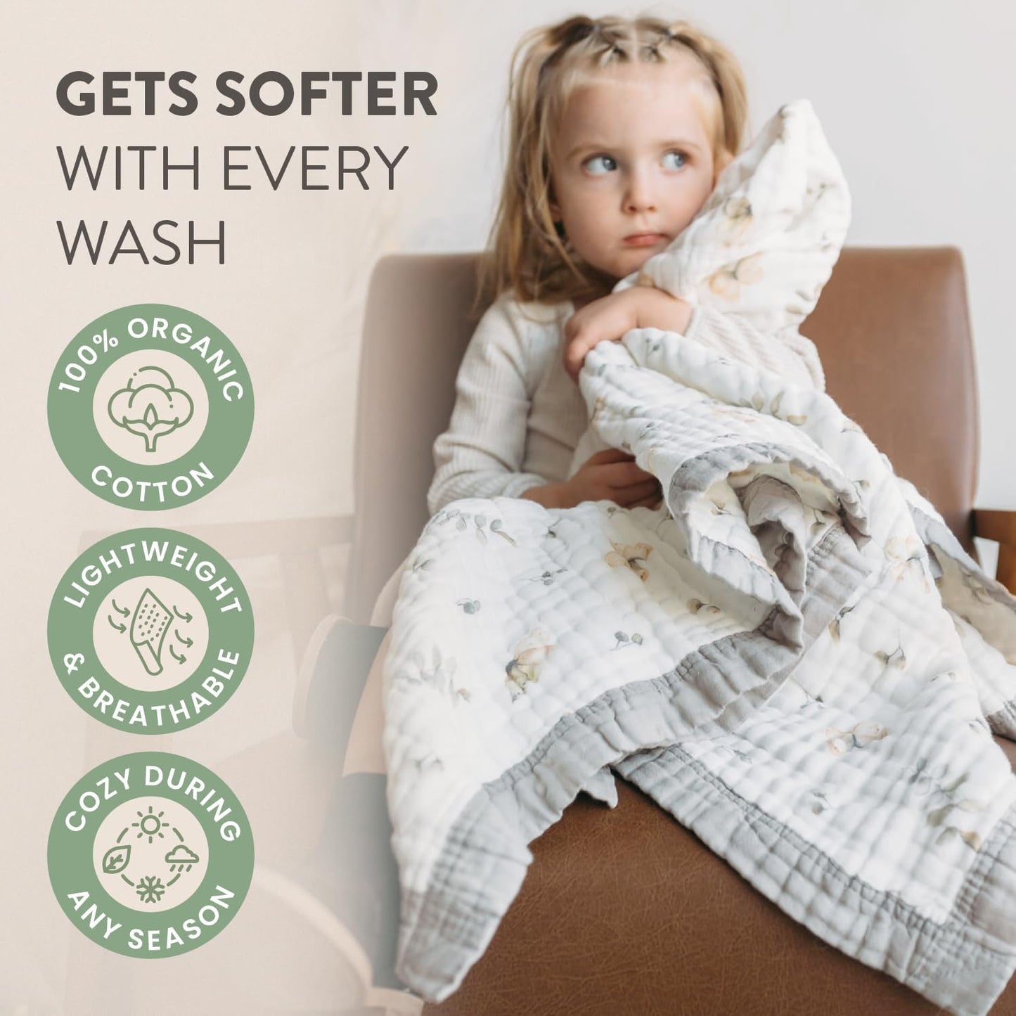 Organic Cotton Muslin Baby Blanket for Boys and Girls - Luxurious Soft Toddler Quilt for Swaddling - Gender Neutral Blankets Makes a Great Sea Turtle