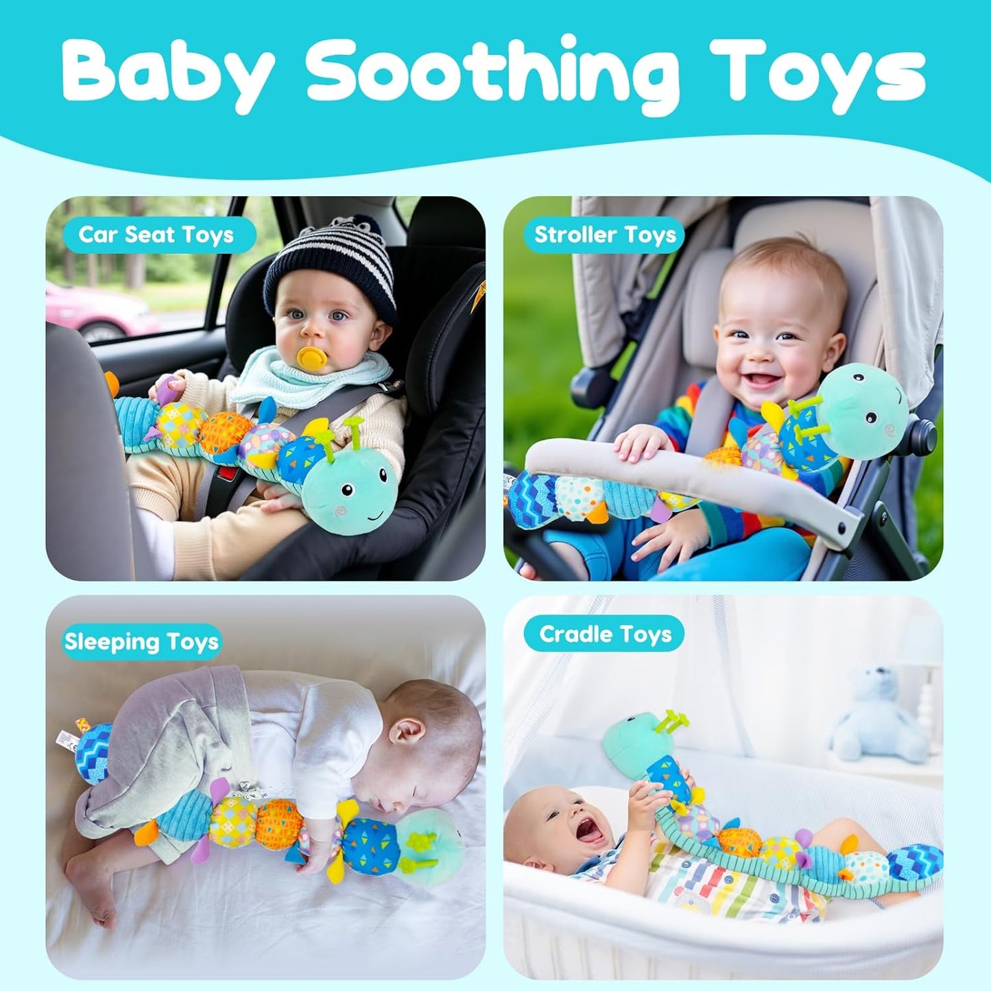 Baby Tummy Time Toys 0-6 Month Musical Stuffed Animal Plush Caterpillar Toy for Infant 6-12 Month Teething Sensory Toy with Crinkle Rattle for Babies 0-3-6 Month Newborn Boy Girl Birthday Gift 1