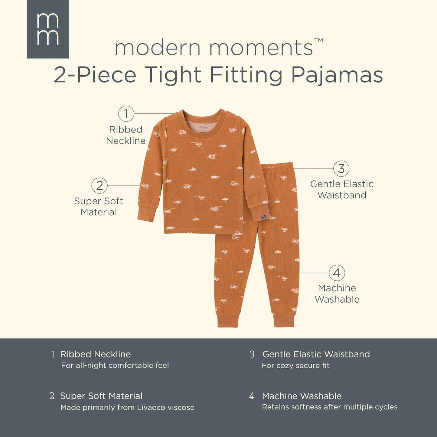 Modern Moments by Gerber Baby and Toddler Hacci Snug Fit 2-Piece Pajama Set