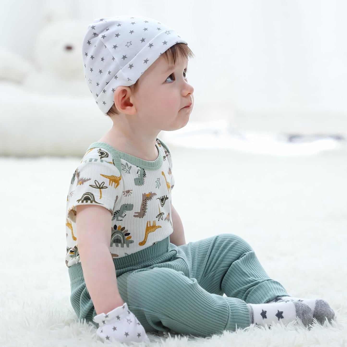 Baby Bodysuit 6 Pack Soft Mixed Ribbed Short Sleeve Romper Infant Boy Girl Clothes Set