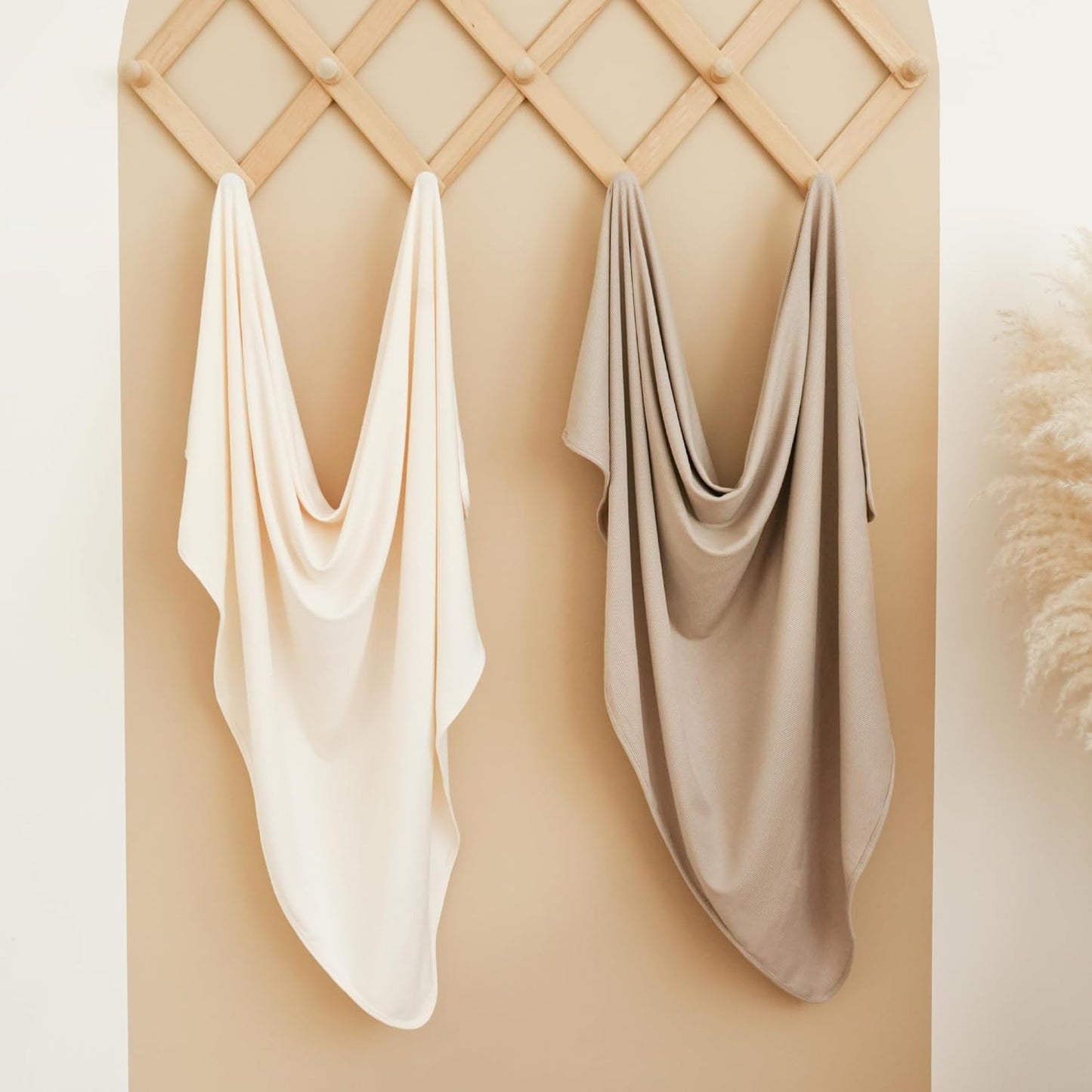 Konssy Knit Baby Blanket 2 Pack, Soft Ribbed Swaddle Receiving Blankets for Boys & Girls, Lightweight Cozy Swaddling Wrap for Newborns, Infants, & Toddlers, 33x42 Inch (Camel, Beige)