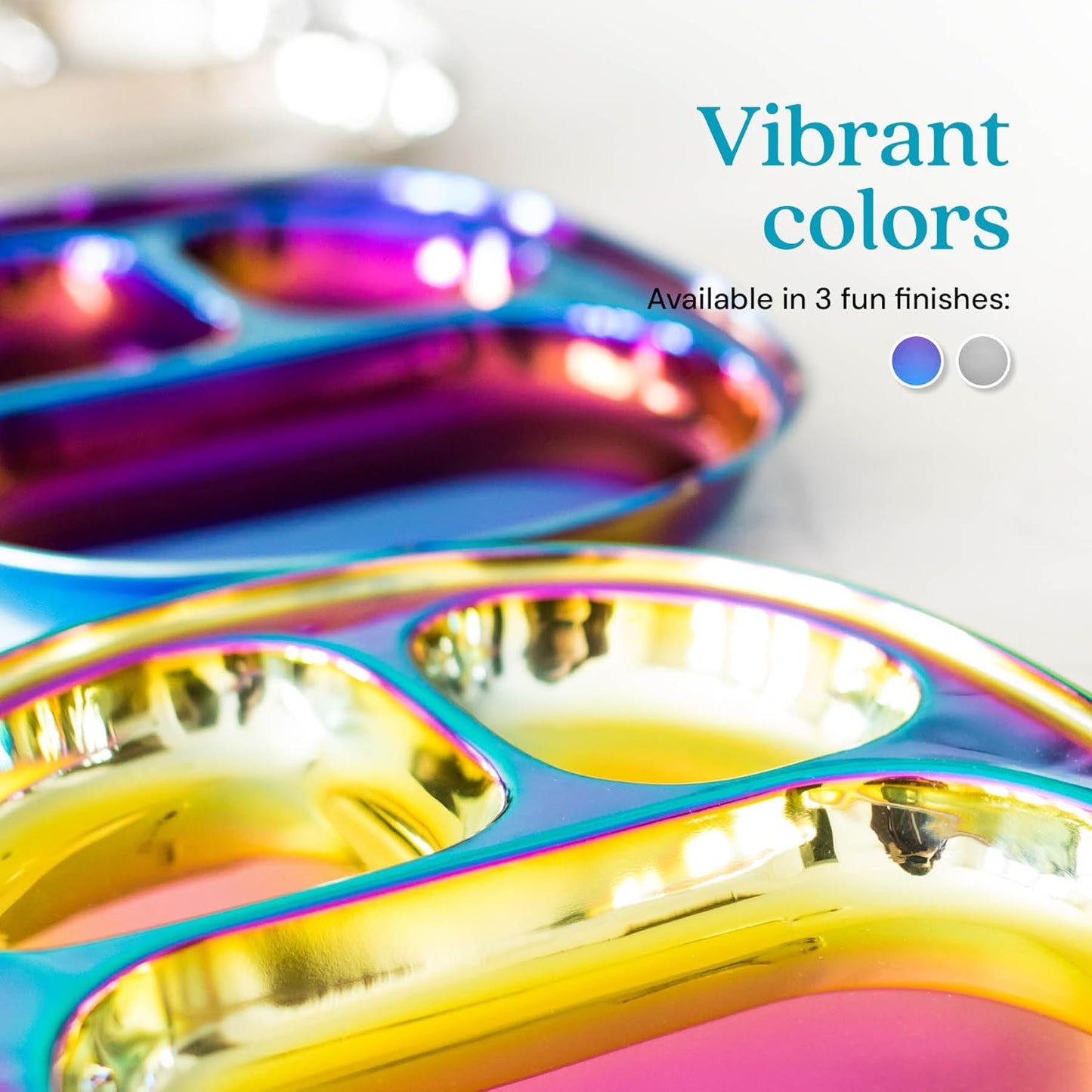 Ahimsa Stainless Steel Plates for Kids - Divided Plates for Toddlers, Pediatrician Designed, Non Toxic Toddler Plate, BPA Free & Dishwasher Safe (Blue Set of 4)