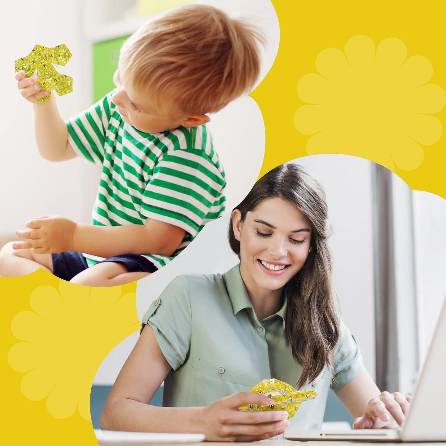 RoomyRoc Magnetic Fidget Sphere - Pentagons Magnets Balls - 12 Piece Set - Crystal Golden - Magnet Fidgets Toy - Creativity Beyond Imagination, Inspirational, Recreational, Desk Toys for Adults