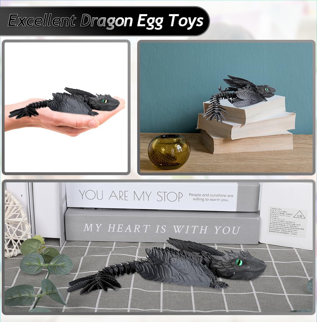 3D Printed Dragon, Feathered Wyvern Dragon, Articulated Dragon, Fidget Dragon Toys for Adult, Home Office Decor Executive Desk Toy
