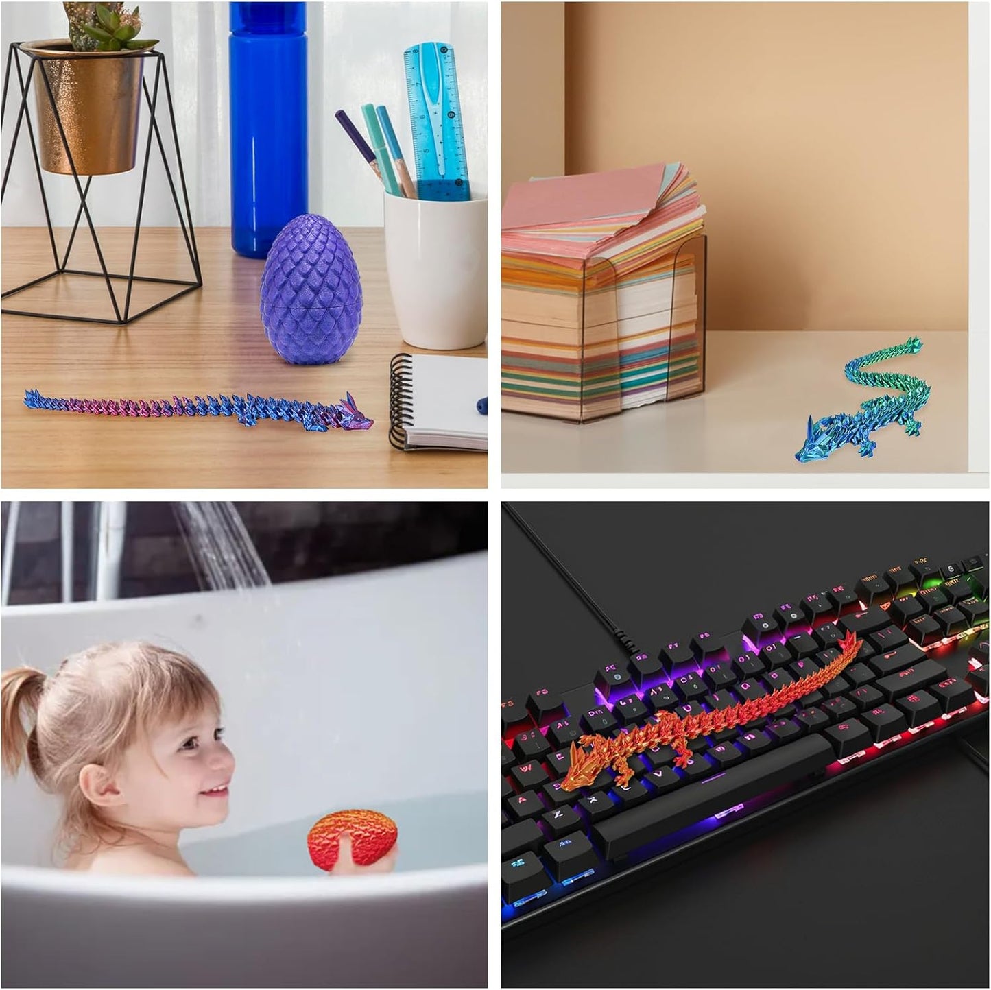 Small Dragon Eggs with Dragon Inside, 3D Printed Surprise Funny Gifts for Kids, Articulated Dragon Fidget Toys for Adults, Executive Desk Toys Office Room Décor (Shiny Purple)